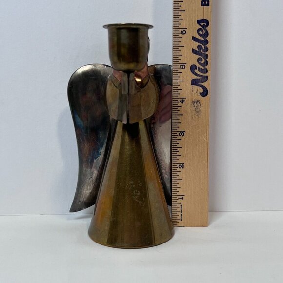 Brass and Copper Angel Candle Holder made in Hong Kong 6" Christian VTG 70's - Picture 9 of 10